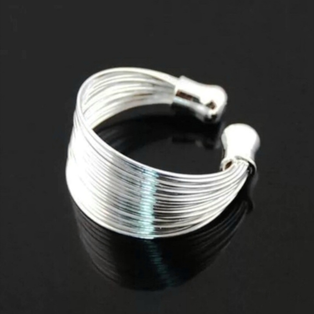 Silver Wire Filigree Cuff Ring Adjustable Resizable One Size Layered Thumb Ring